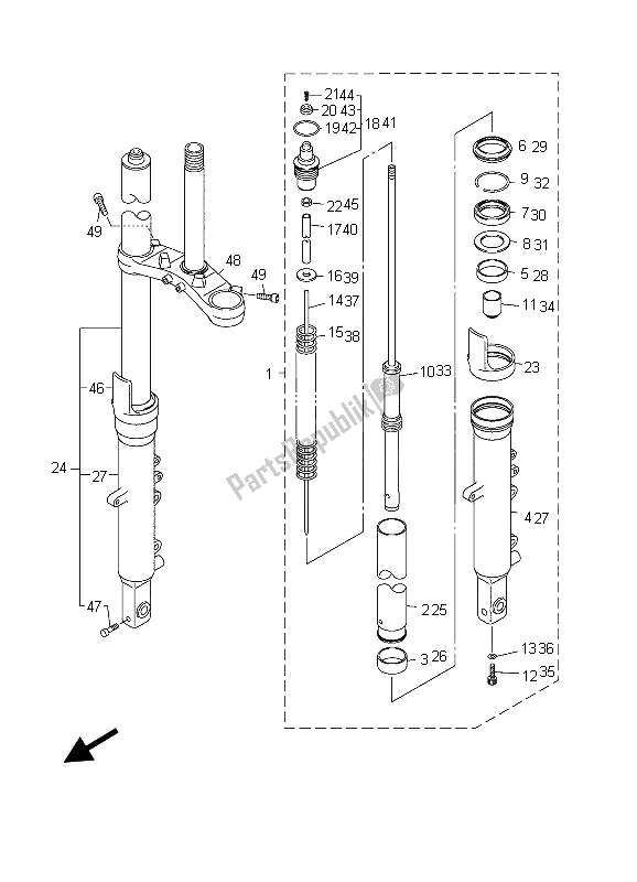 All parts for the Front Fork of the Yamaha FJR 1300A 2003