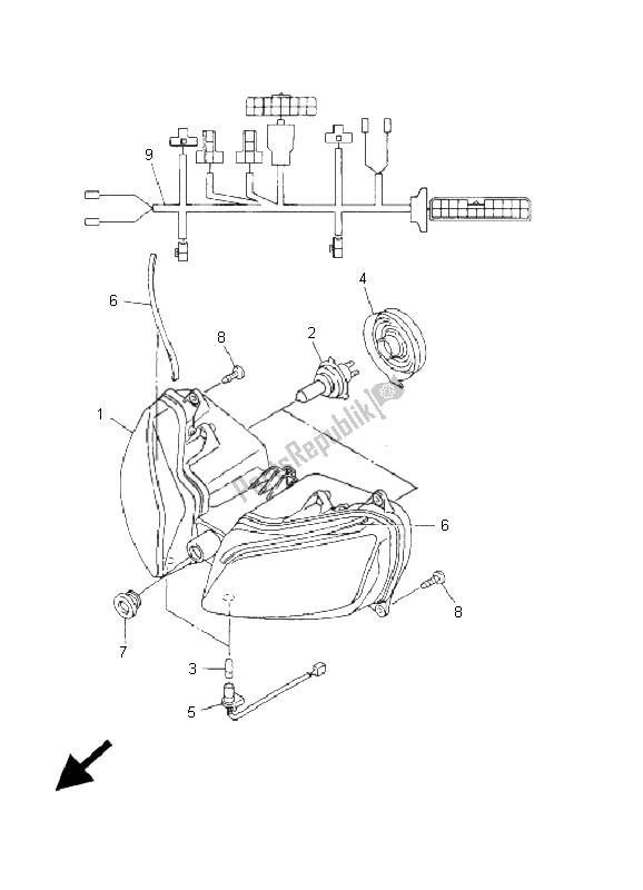 Todas as partes de Farol do Yamaha YZF R1 1000 2001