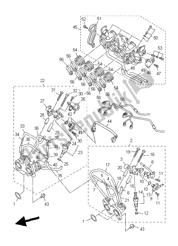 Alle onderdelen voor de Intake 2 van de Yamaha XJR 1300 2007