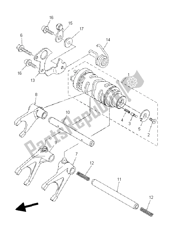 All parts for the Shift Cam & Fork of the Yamaha TDM 900A 2008