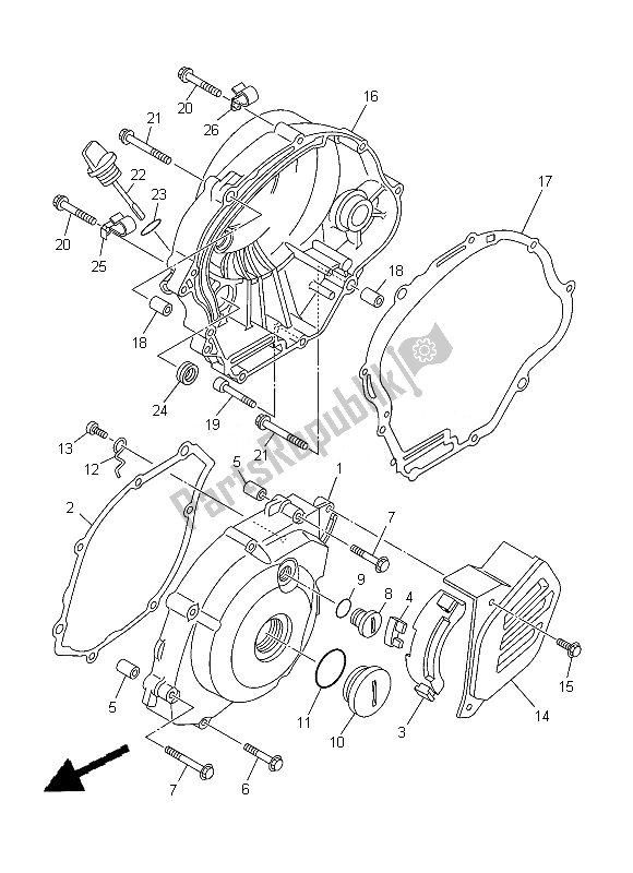 All parts for the Crankcase Cover 1 of the Yamaha TT R 125 LWE 2013