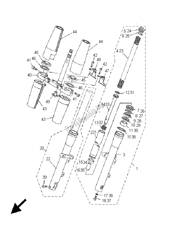 Tutte le parti per il Forcella Anteriore del Yamaha XV 1600A Wildstar 2001