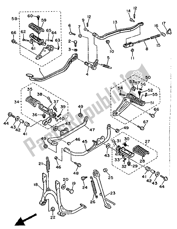 Tutte le parti per il Stand E Poggiapiedi del Yamaha XV 1000 SE Virago 1988
