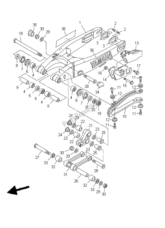 Todas las partes para Brazo Trasero de Yamaha YZ 250 2002