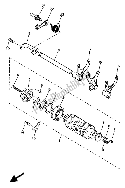 All parts for the Shift Cam & Fork of the Yamaha XJ 600S Diversion 1993