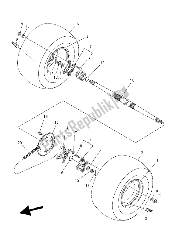 All parts for the Rear Wheel of the Yamaha YFM 700R 2014