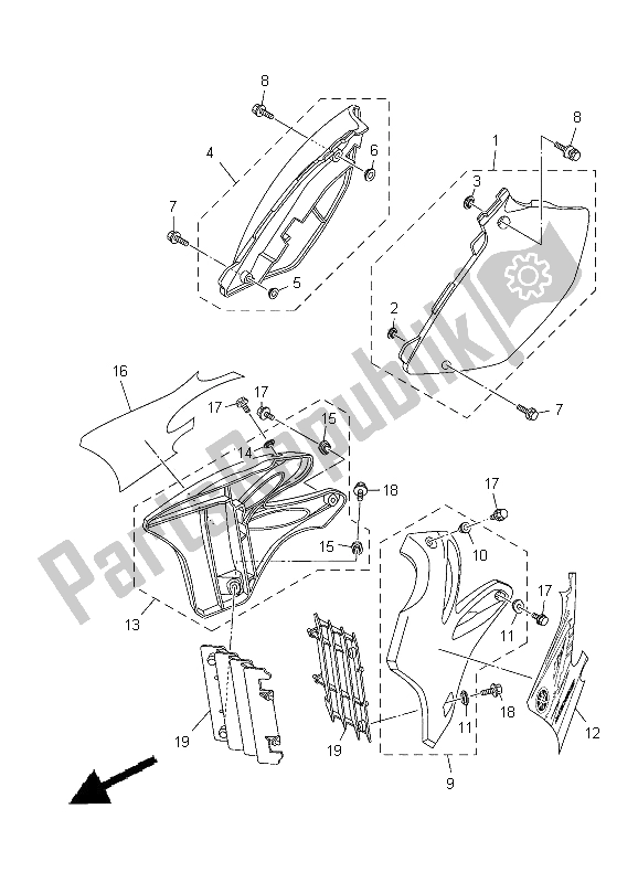 All parts for the Side Cover of the Yamaha YZ 125 2012