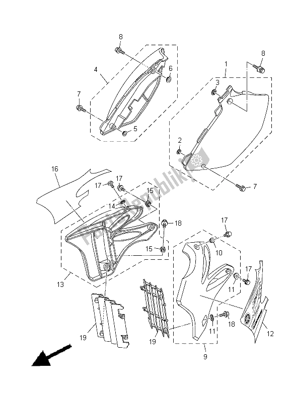 All parts for the Side Cover of the Yamaha YZ 125 2012