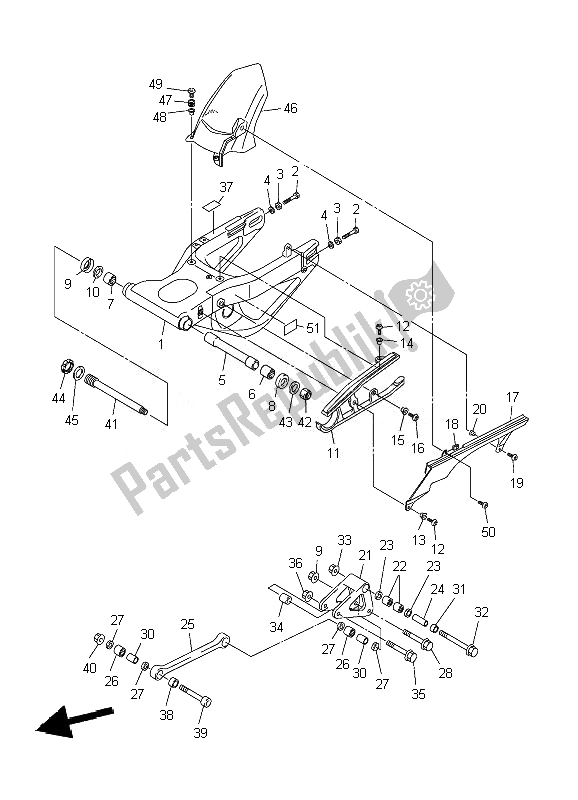 All parts for the Rear Arm of the Yamaha YZF R1 1000 2007