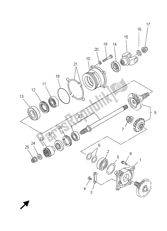 All parts for the Middle Drive Gear of the Yamaha YXR 700 FD 2013