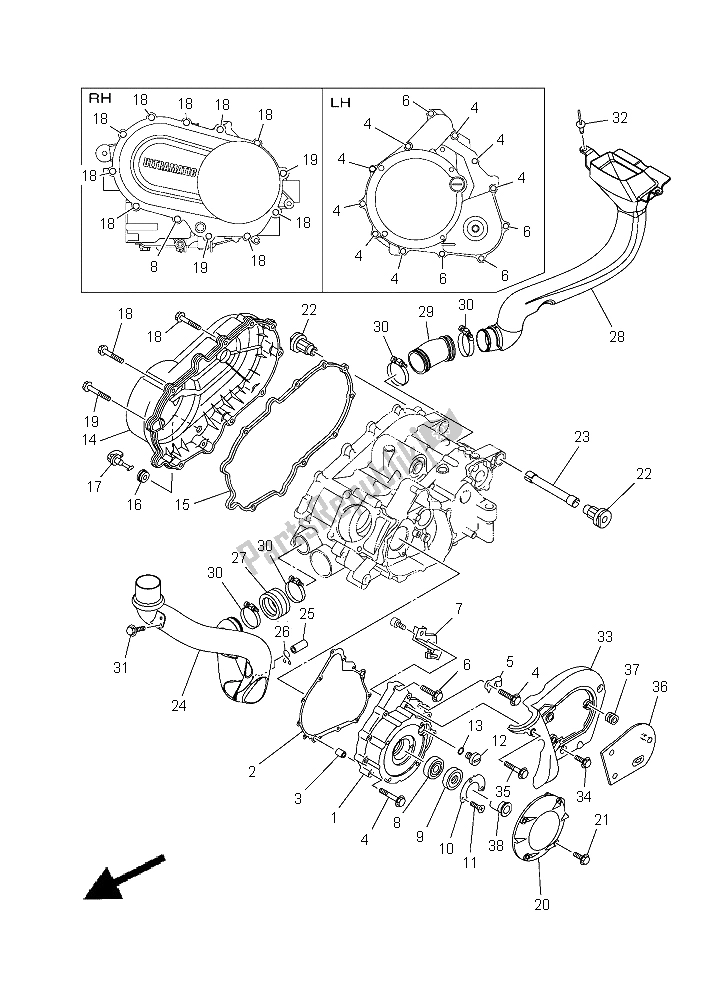 All parts for the Crankcase Cover 1 of the Yamaha YFM 450 Fwad IRS Grizzly 4X4 2015