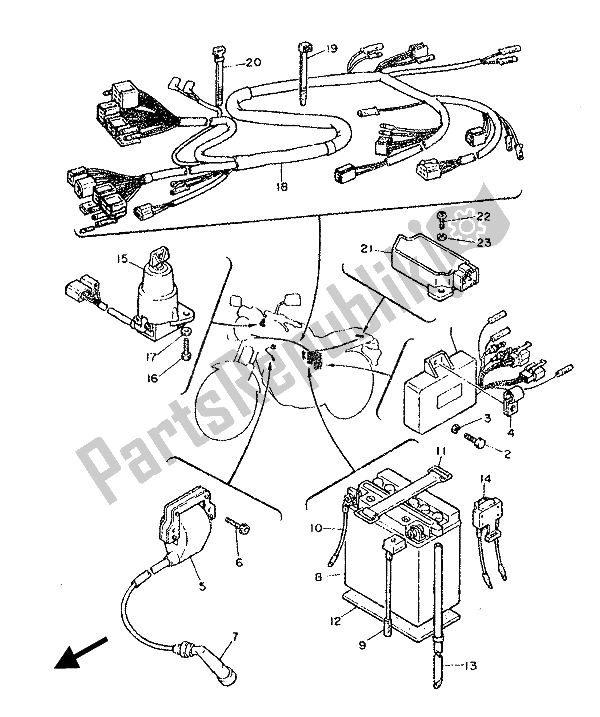 All parts for the Electrical 1 of the Yamaha SRX 600 1987