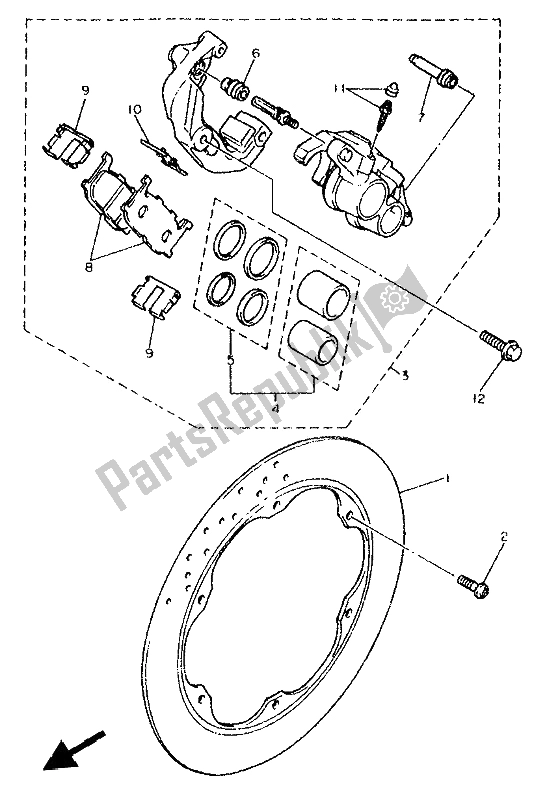 All parts for the Front Brake Caliper of the Yamaha XJ 600S Diversion 1992