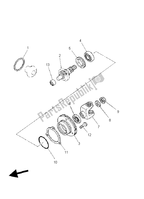 All parts for the Middle Drive Gear of the Yamaha YFM 80R 2006