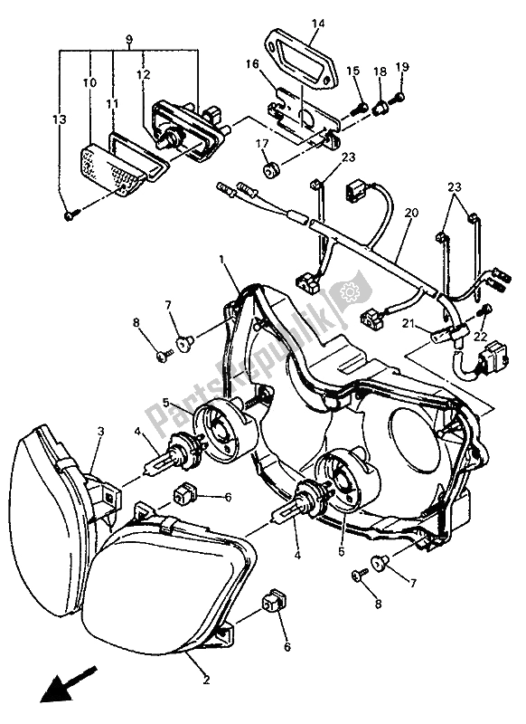 Alle onderdelen voor de Afwisselend (koplamp) van de Yamaha YZF 750R 1993