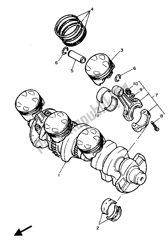 Toutes les pièces pour le Vilebrequin Et Piston du Yamaha FZR 750 RW 1989