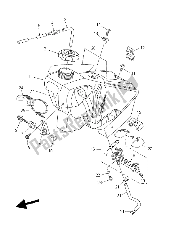 All parts for the Fuel Tank of the Yamaha YZ 125 2009