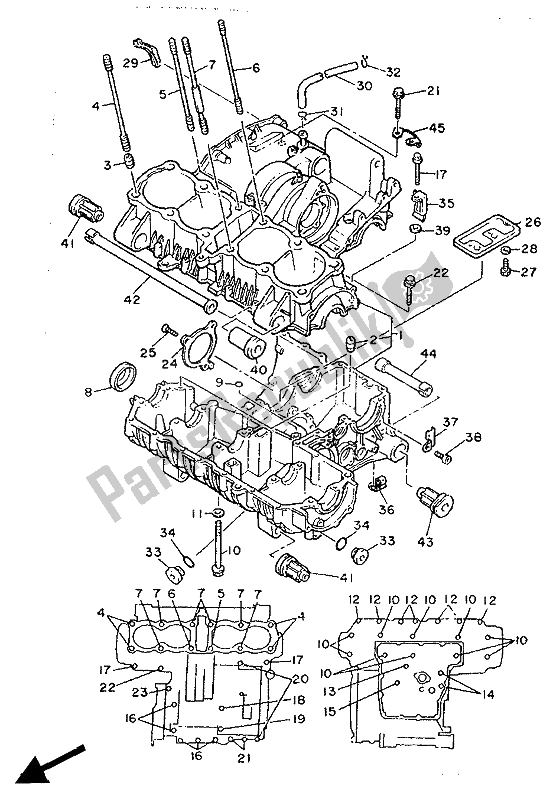 All parts for the Crankcase of the Yamaha FJ 1200 1990