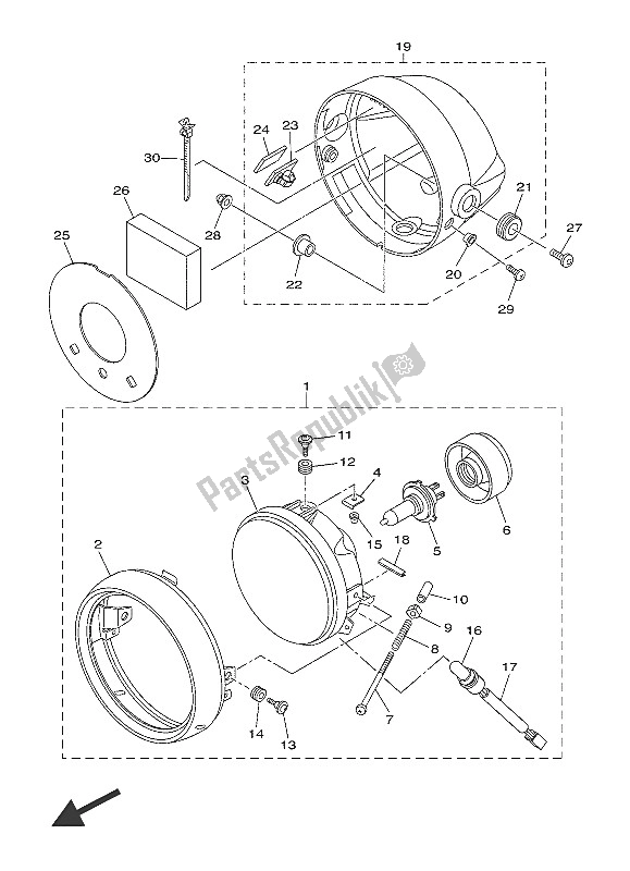 All parts for the Headlight of the Yamaha XJR 1300C 2016