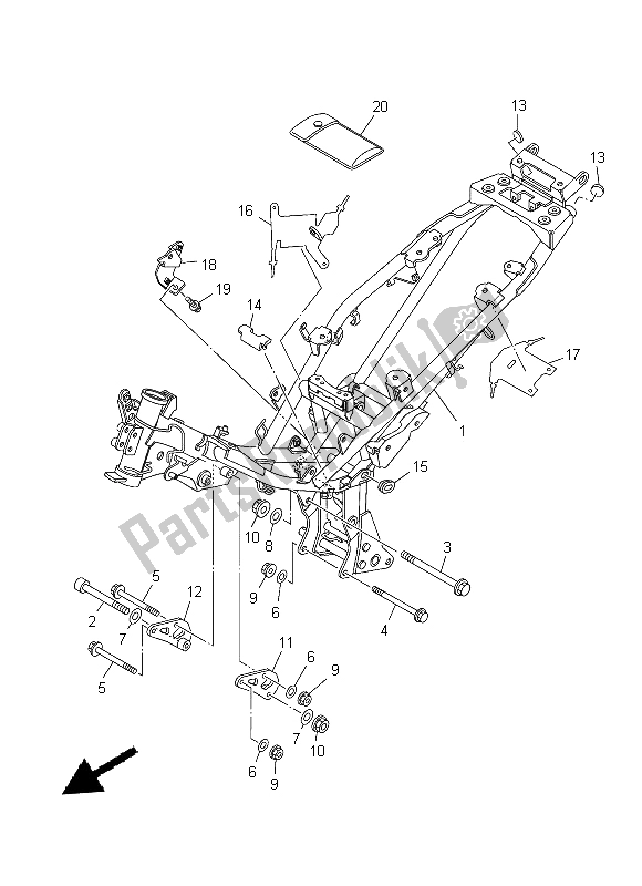 All parts for the Frame of the Yamaha T 135 FI Crypton X 2014