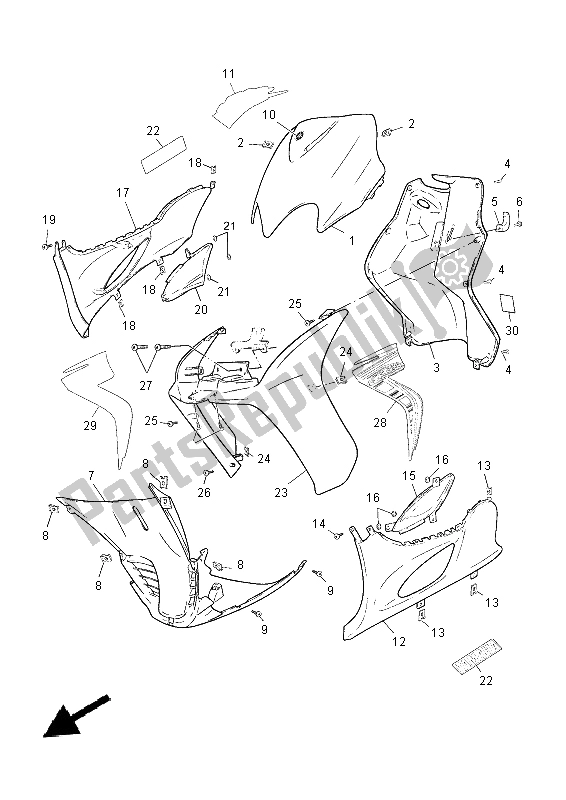 All parts for the Leg Shield of the Yamaha CS 50M 2015