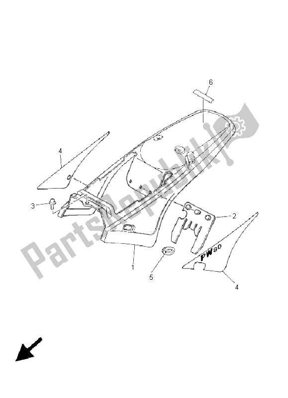 Alle onderdelen voor de Zijdeksel van de Yamaha PW 80 2005