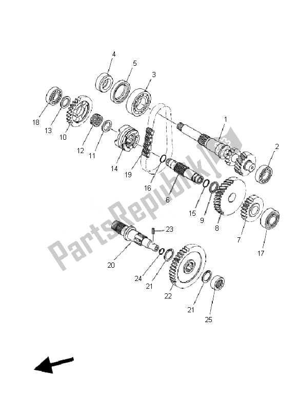 All parts for the Transmission of the Yamaha YFM 350F Grizzly 4X4 IRS 2010