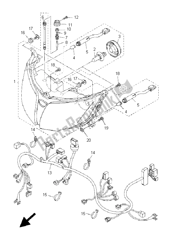 All parts for the Headlight of the Yamaha FJR 1300A 2011