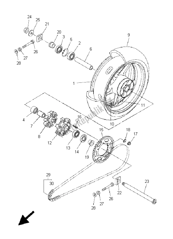 Toutes les pièces pour le Roue Arrière du Yamaha FZ1 S Fazer 1000 2008