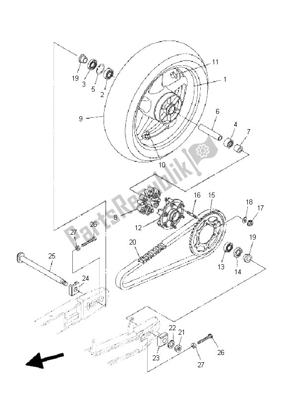 All parts for the Rear Wheel of the Yamaha FZ6 NHG 600 2009