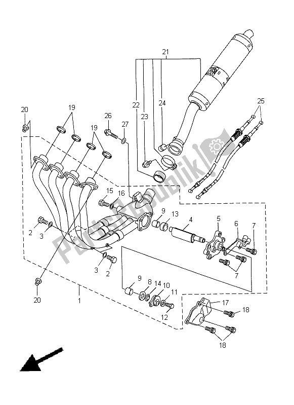 Toutes les pièces pour le échappement du Yamaha YZF R1 1000 1998