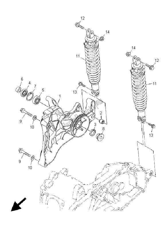 All parts for the Rear Arm & Suspension of the Yamaha YP 400 Majesty 2009