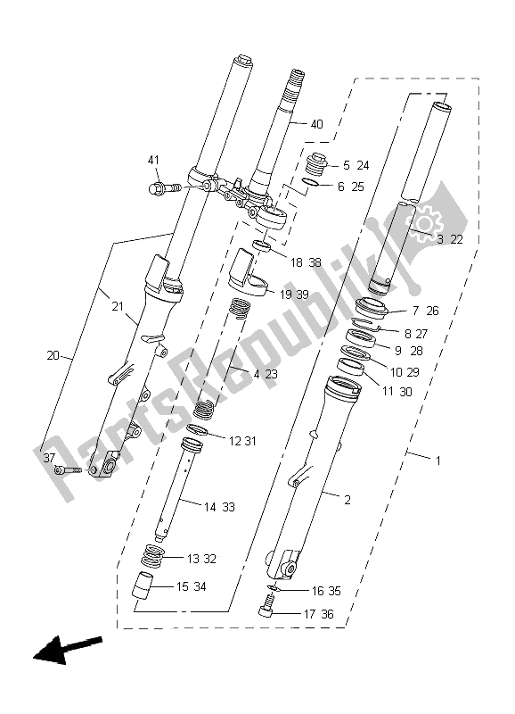 All parts for the Front Fork of the Yamaha YBR 250 2009