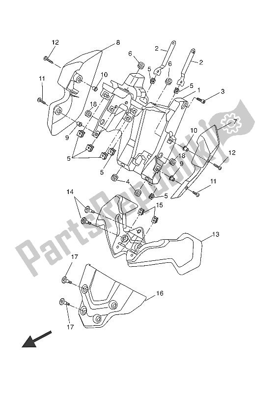 All parts for the Cowling 2 of the Yamaha MT 125A 2016