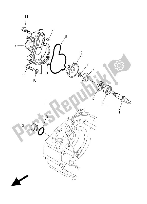 All parts for the Water Pump of the Yamaha WR 450F 2013