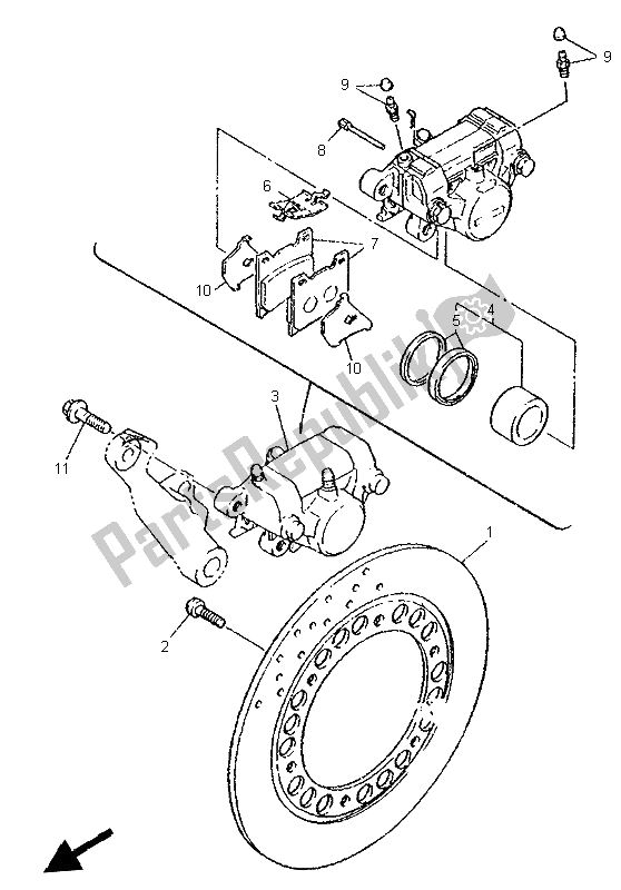 All parts for the Rear Brake Caliper of the Yamaha XJ 600N 1999