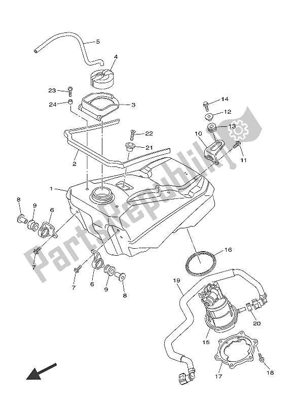 All parts for the Fuel Tank of the Yamaha YZ 250F 2016