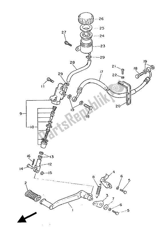 All parts for the Rear Master Cylinder of the Yamaha FZ 750 1986