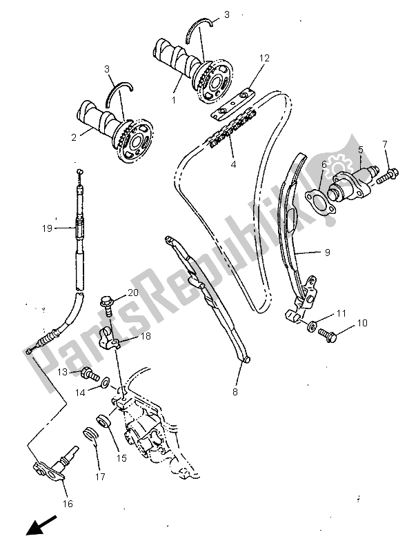 All parts for the Camshaft & Chain of the Yamaha YZ 400F 1998