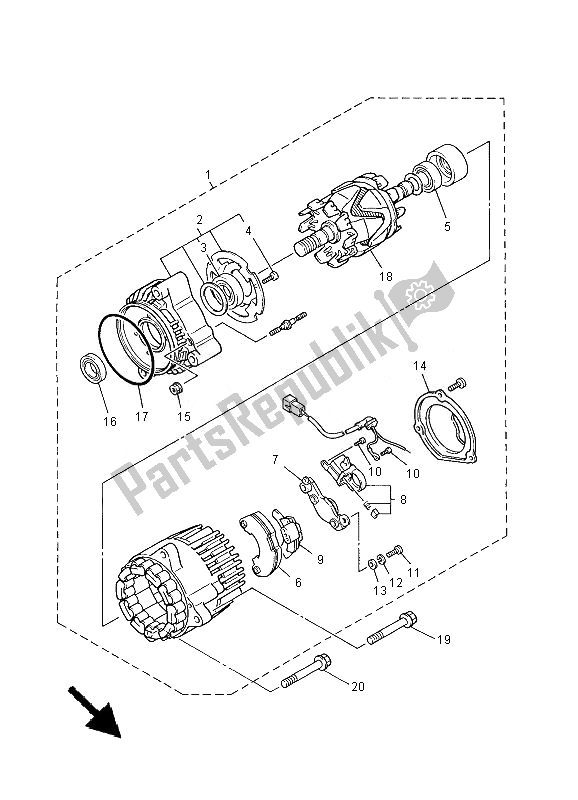 All parts for the Generator of the Yamaha XJR 1300 2010