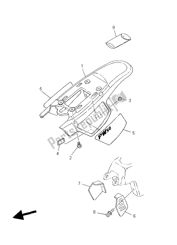Todas las partes para Cubierta Lateral de Yamaha PW 50 2004