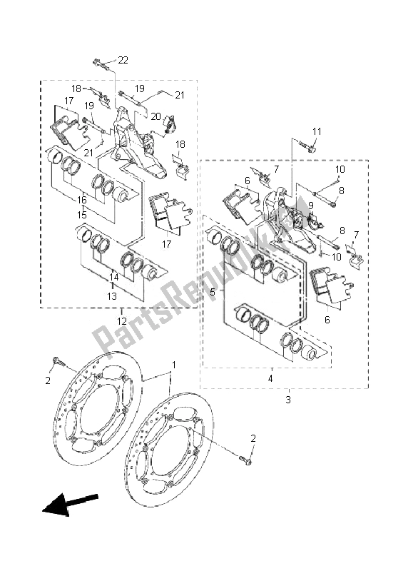 Alle onderdelen voor de Remklauw Voor van de Yamaha FJR 1300 AS 2010