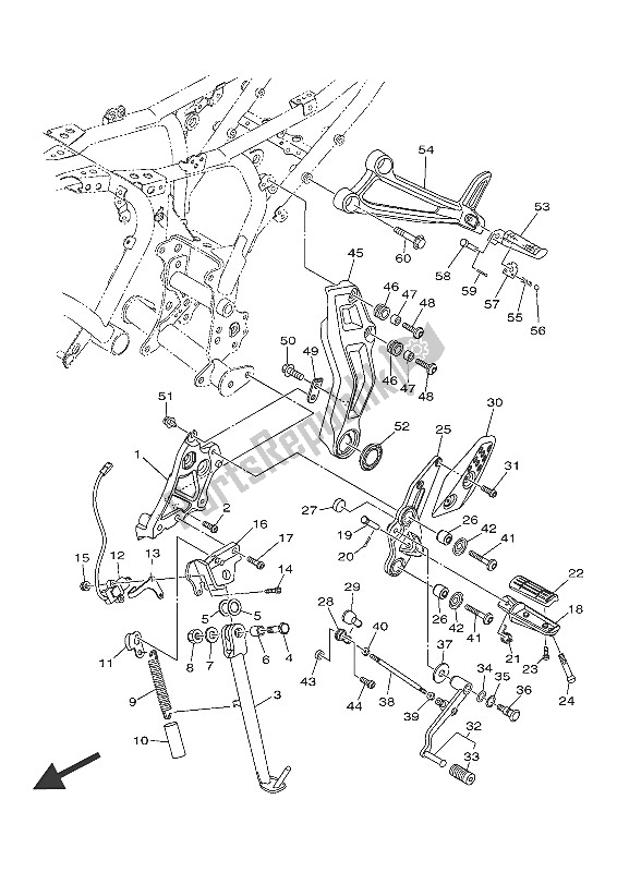 All parts for the Stand & Footrest of the Yamaha MT-07 700 2016