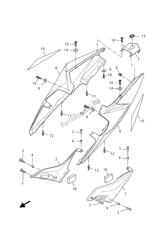 Alle onderdelen voor de Zijdeksel van de Yamaha YZF R 125 2013