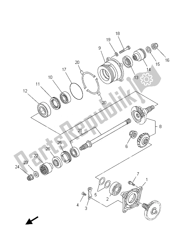 All parts for the Middle Drive Gear of the Yamaha YFM 550 Fgpled Grizzly 4X4 Yamaha Black 2013