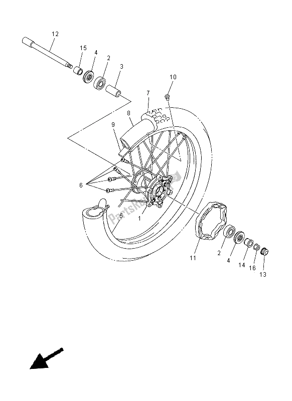 All parts for the Front Wheel of the Yamaha WR 250R 2015