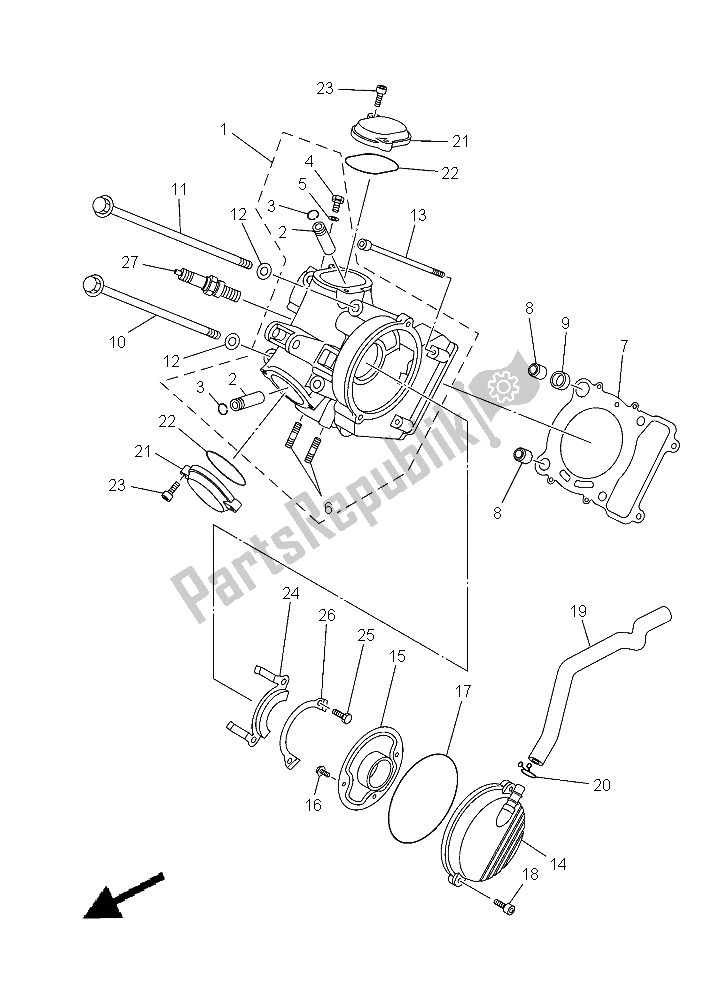 All parts for the Cylinder Head of the Yamaha YFM 450 Fwad IRS Grizzly 4X4 Yamaha Black 2015