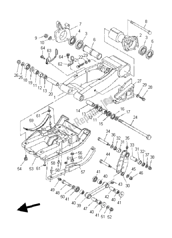 Alle onderdelen voor de Achterste Arm van de Yamaha YFM 660R 2005