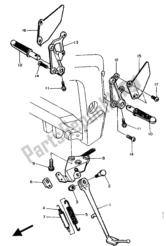 All parts for the Stand & Footrest of the Yamaha FZR 750R 1990