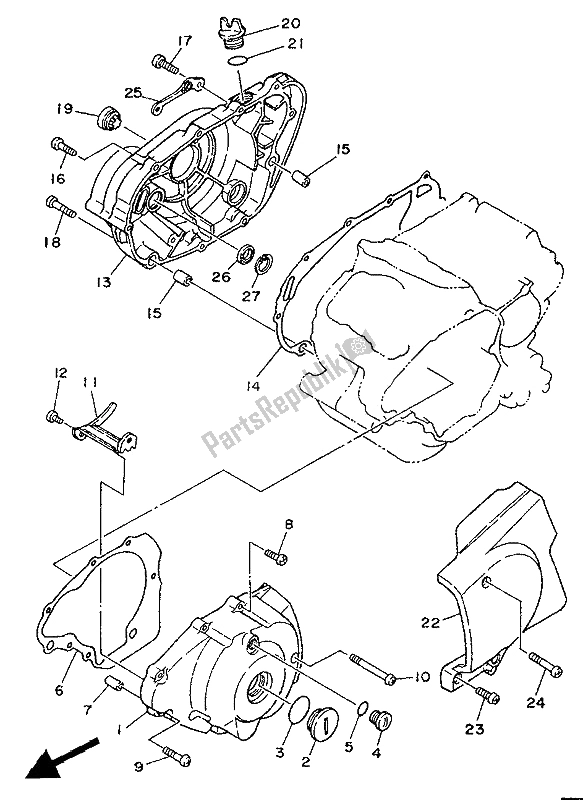 Alle onderdelen voor de Carterdeksel 1 van de Yamaha XV 250 Virago 1992